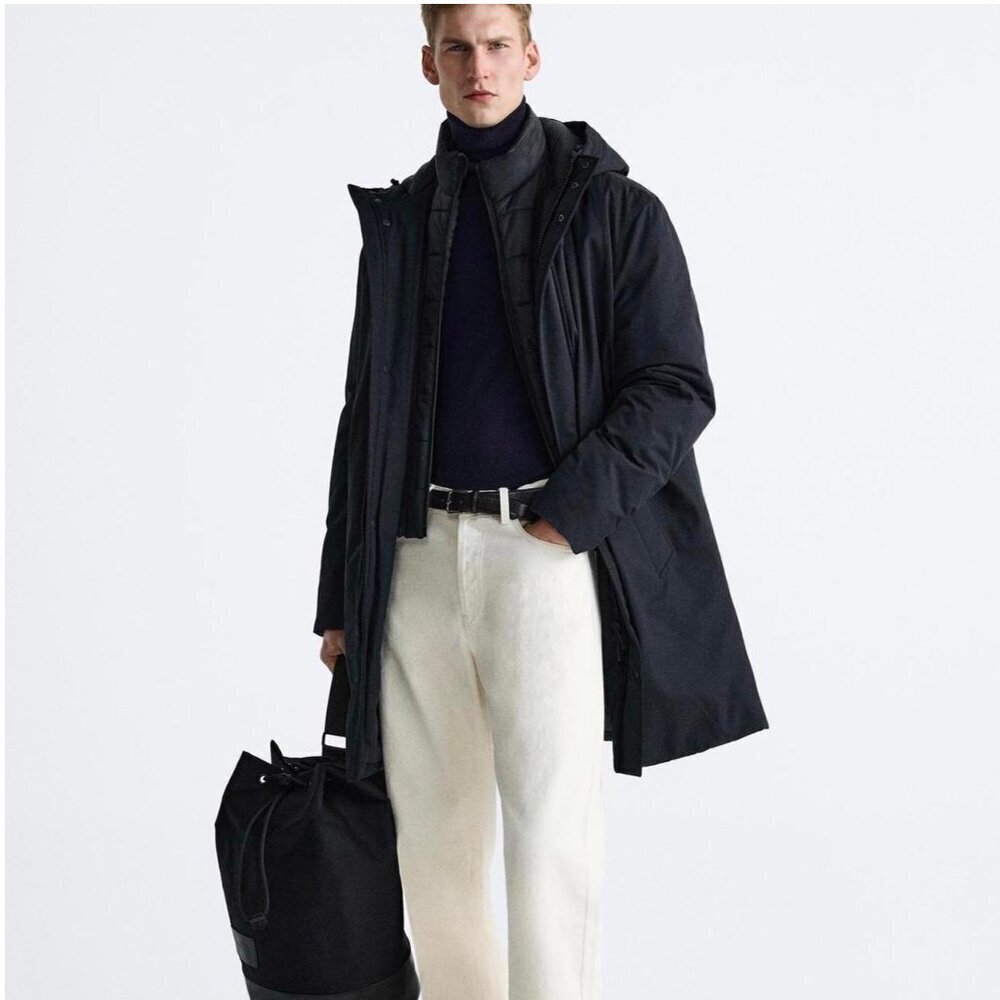 ZARA MEN REMOVABLE COLLAR PUFFER PARKA Size M NEW WITH TAG!